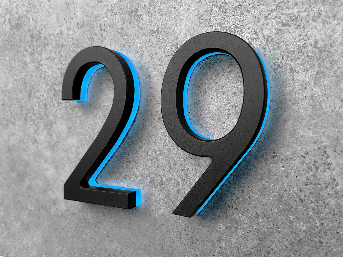 Modern Black Numbers Backlit 5" by Luxello LED Signage