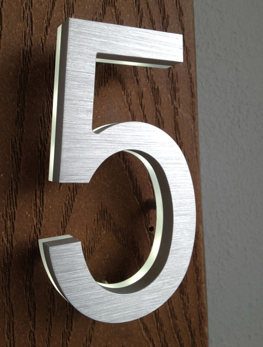 Modern Brass Led House Numbers 5" by Luxello LED Signage