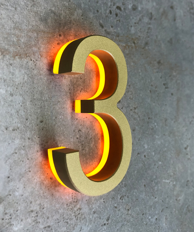 Modern Numbers 3" Lighted by Luxello LED Signage