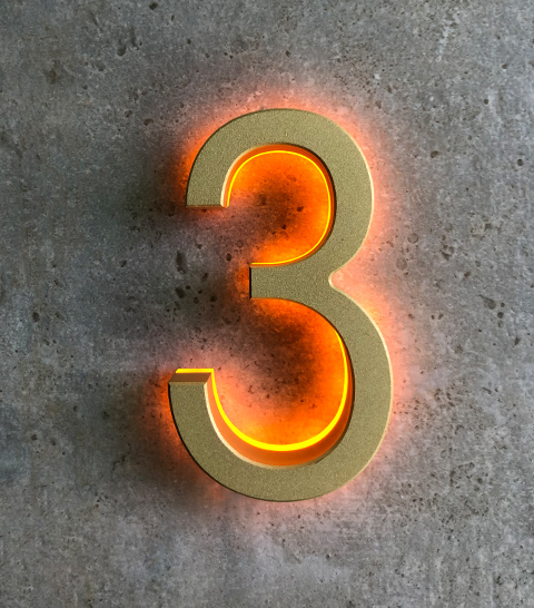 Modern Numbers 3" Lighted by Luxello LED Signage