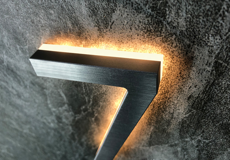 Modern 5" Backlit Brushed House Numbers by Luxello 