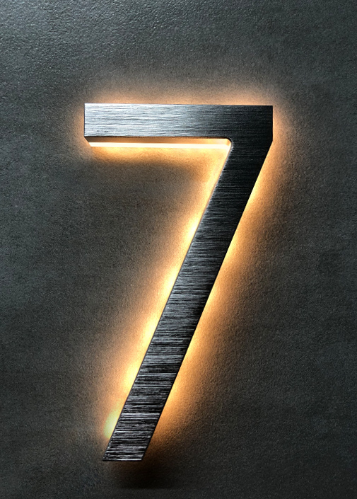 Modern 5" Backlit Brushed House Numbers by Luxello 