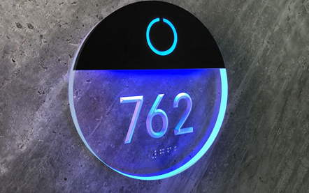 Round Lighted Clear Number Sign Panel + Doorbell by Luxello LED Signage